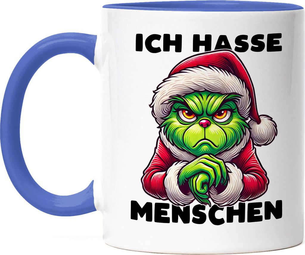 Ich Hasse Menschen Tasse blau Weihnachtsmuffel Sarkasmus Anti-Weihnachten Geschenkidee