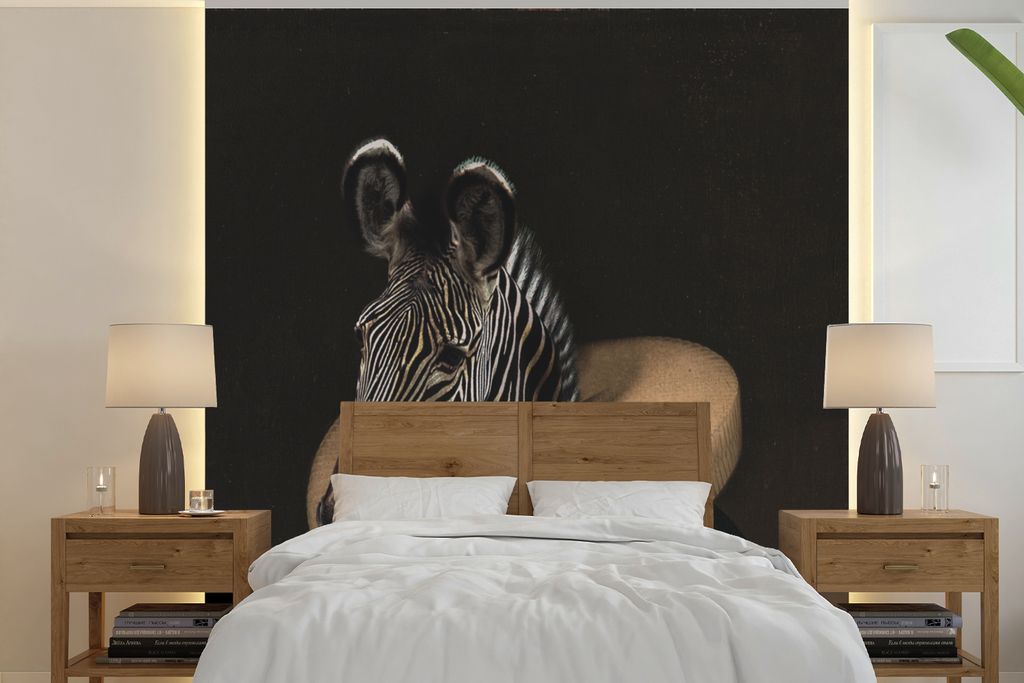MuchoWow Fototapete für Wohnzimmer oder Schlafzimmer Wandtapete Vinyl Motivtapete Zebra - Kunst - Kleidung - 280x280 cm - Hintergrundbild