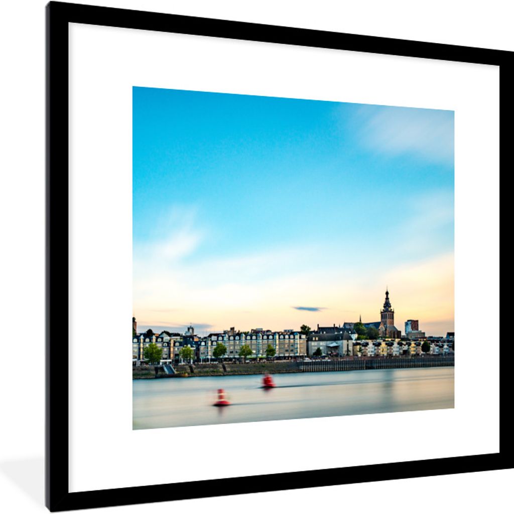 MuchoWow Gerahmtes Poster Waal - Nijmegen - Niederlande 40x40 cm - Poster mit Schwarzem Bilderrahmen Wandposter Rahmen Foto Bilder - Poster - Pla...