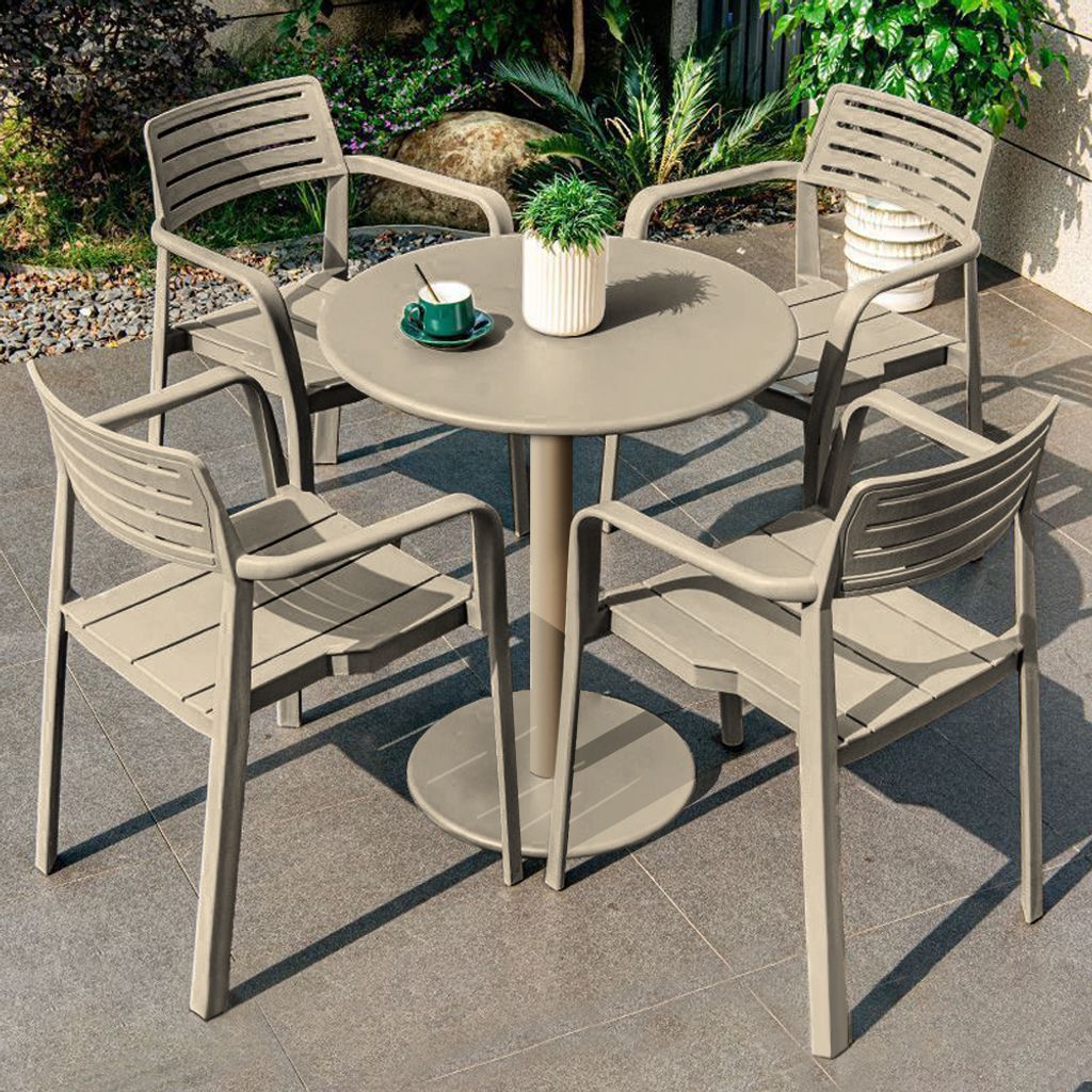 Garten-Set Rundtisch mit 4 Stühlen, Outdoor Esstischgruppe Kleiner Bistro-Tisch + Stühle, Terrassenmöbel aus Kohlenstoffstah , wetterfest 70cm /...