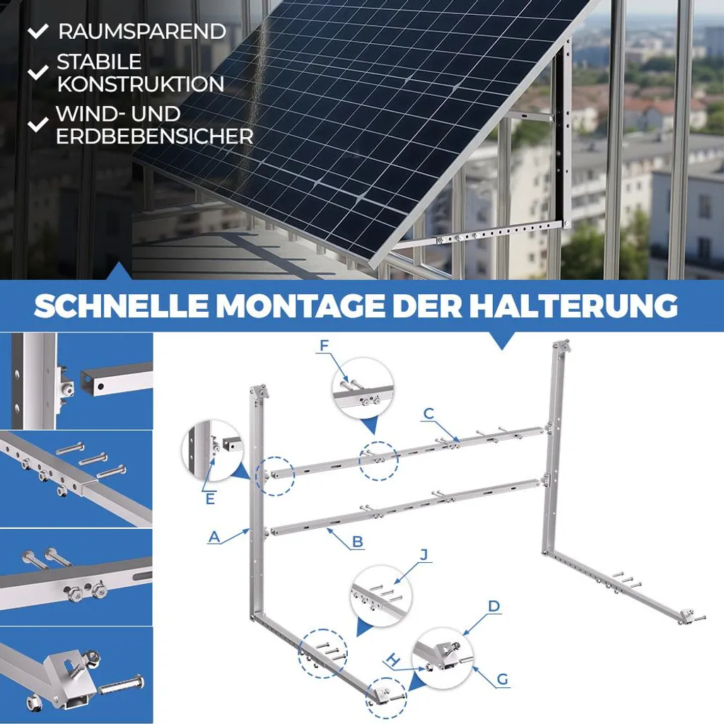 Fixation Solaire sans Perçage pour Balcon - Support Stable 400W à 600W