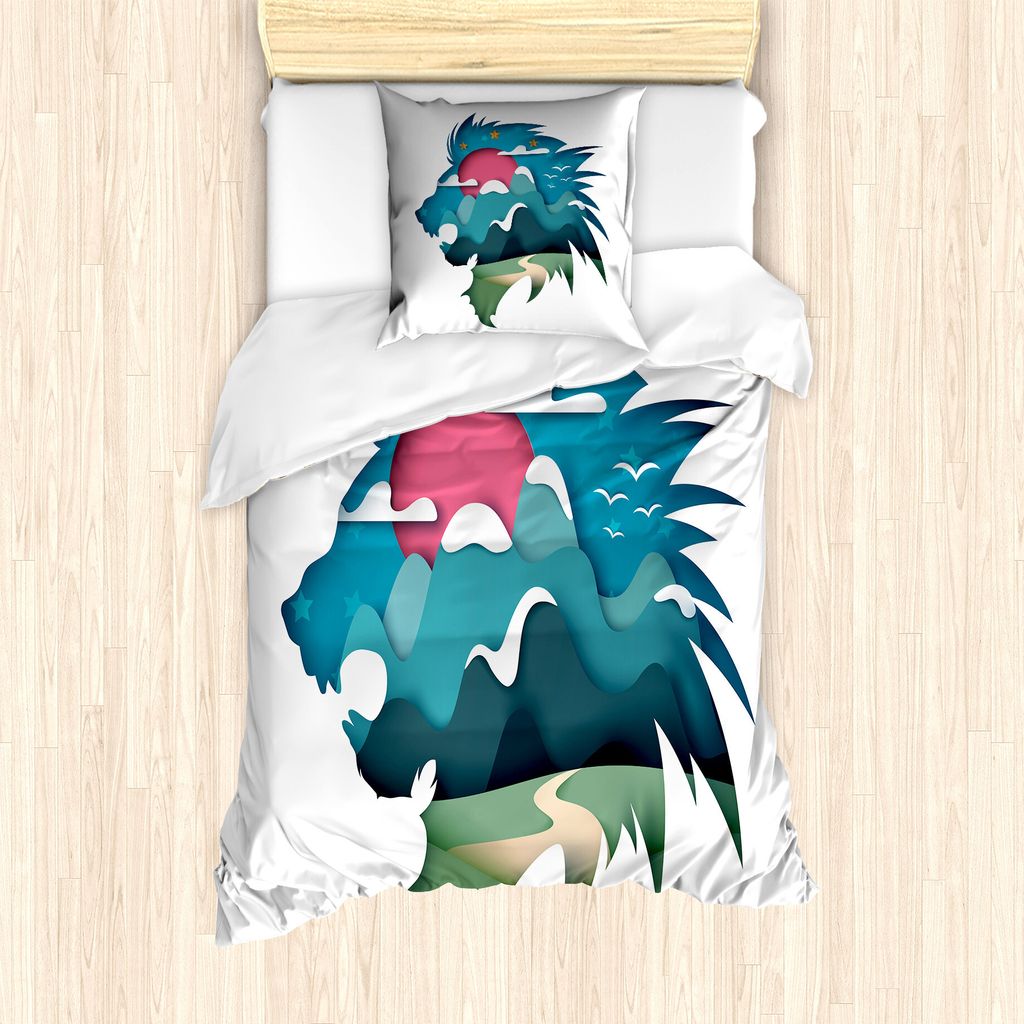 ABAKUHAUS Peak Lion Bettbezug Set für Einzelbetten, Kreative Landschaft Tier, Milbensicher Allergiker geeignet mit Kissenbezug, 135 cm x 200 cm - ...