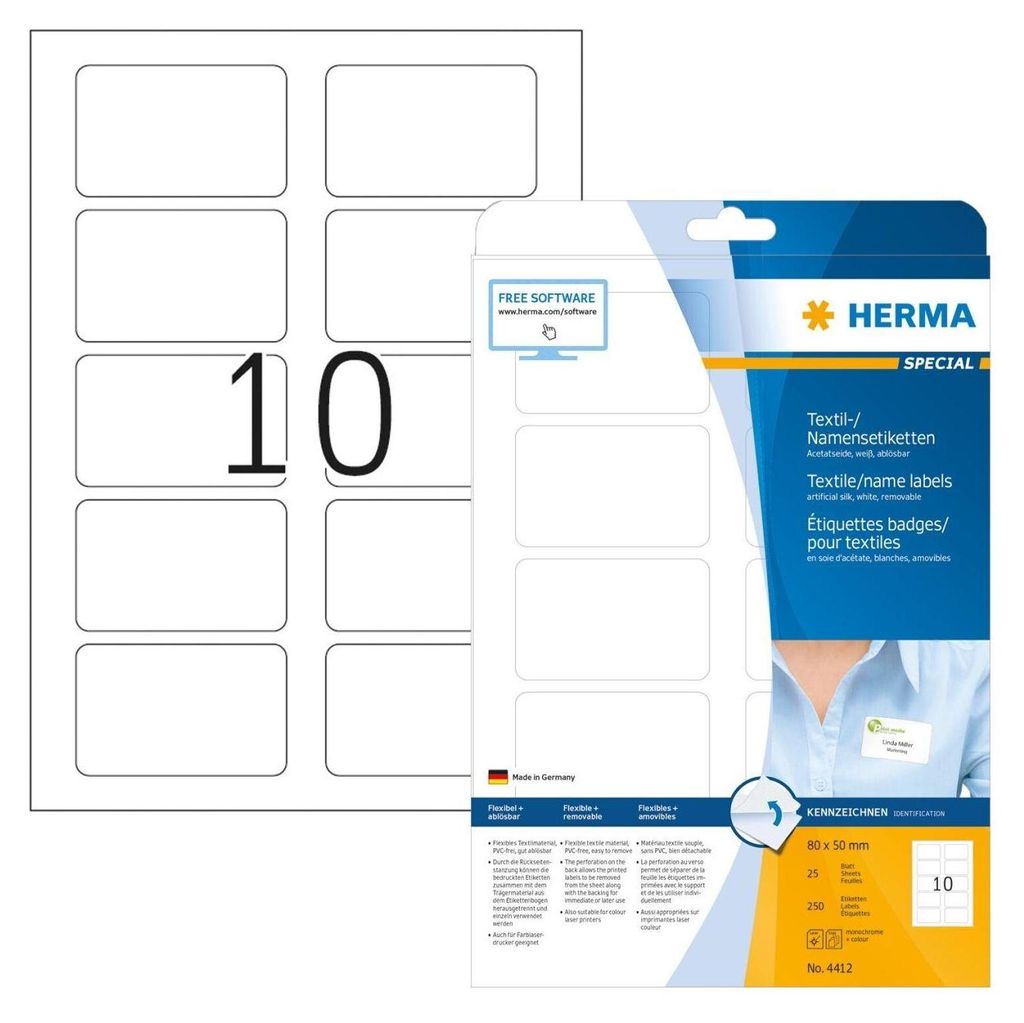 HERMA Namensetik. A4 80x50 mm trennbar weiß ablösbar 250 Zdjęcie produktu 