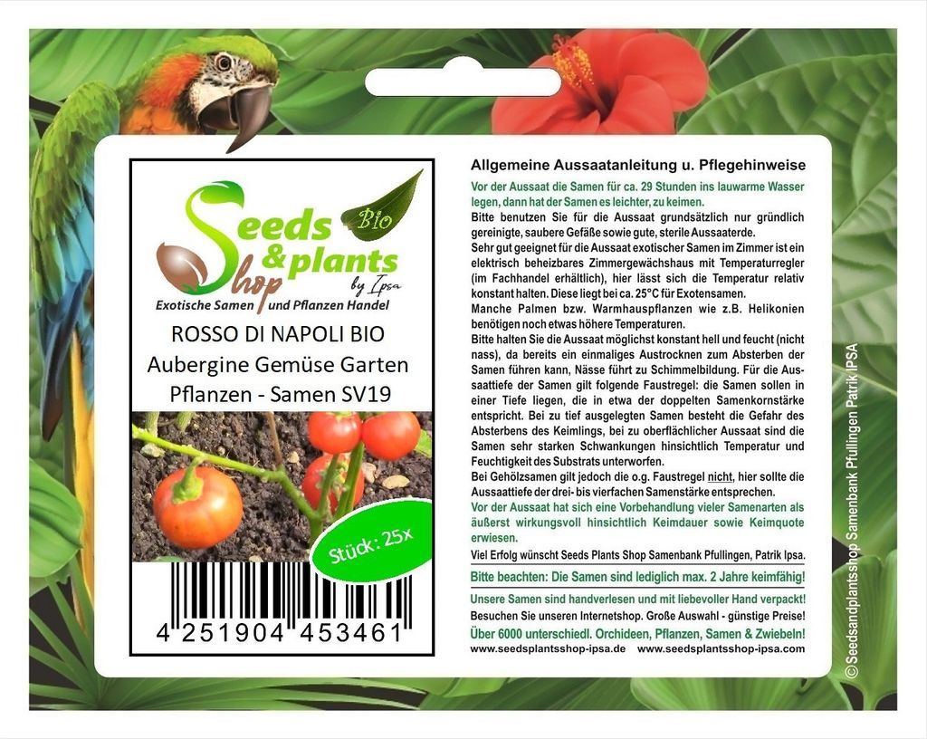 25x ROSSO DI NAPOLI Aubergine Gemüse Garten Pflanzen - Samen SV19