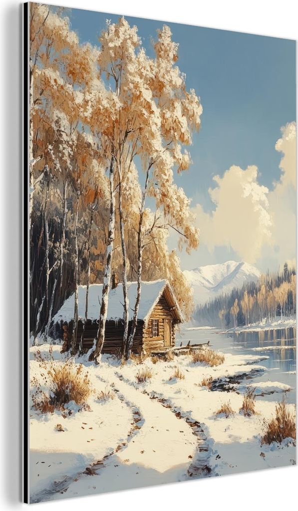 MuchoWow Wanddekoration Metall Metallbild Wandkunst 60x80 cm Winter - Schnee - Zuhause - Natur MuchoWow Aluminium Gemälde - Wanddekoration Metall