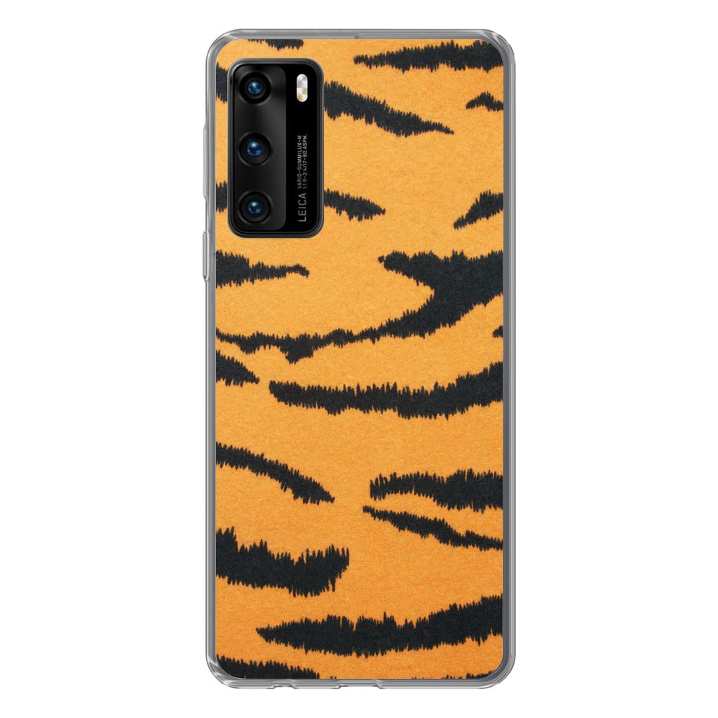 MuchoWow Handyhülle Schutzhülle Hülle für Huawei P40 Tigerdruck - Braun - Orange Silikon Softcase Handy Hülle - Handytasche