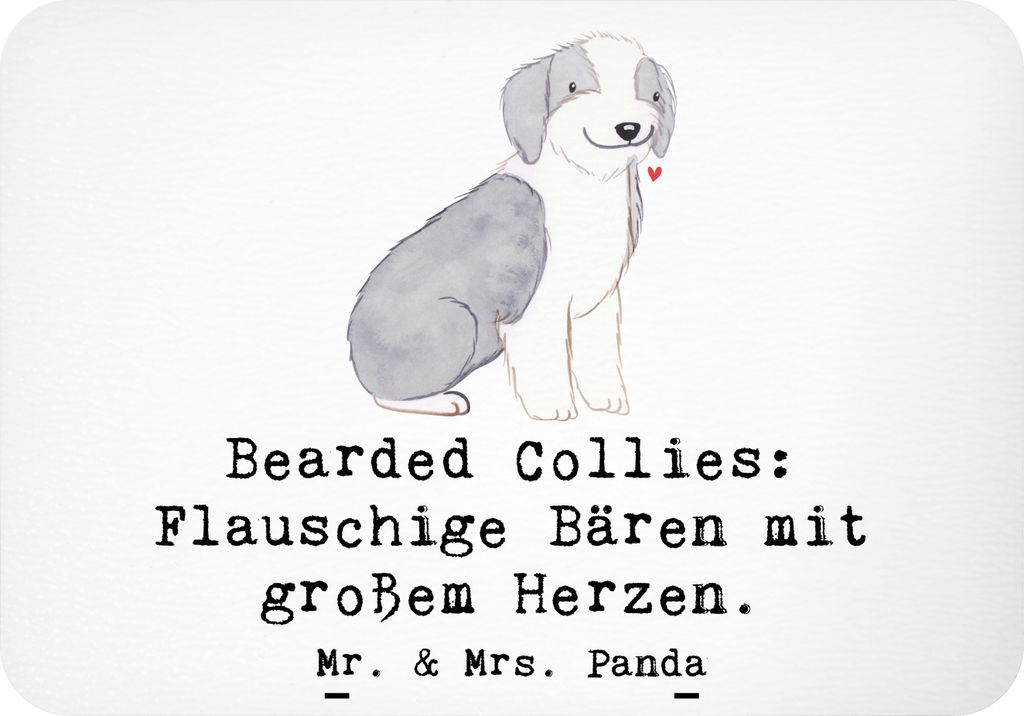 Mr. & Mrs. Panda Kühlschrankmagnet Bearded Collie Bärenherz - Weiß - Geschenk, Eigenschaften, Hunderassen Beschreibung, haftmagnet, whiteboardma...