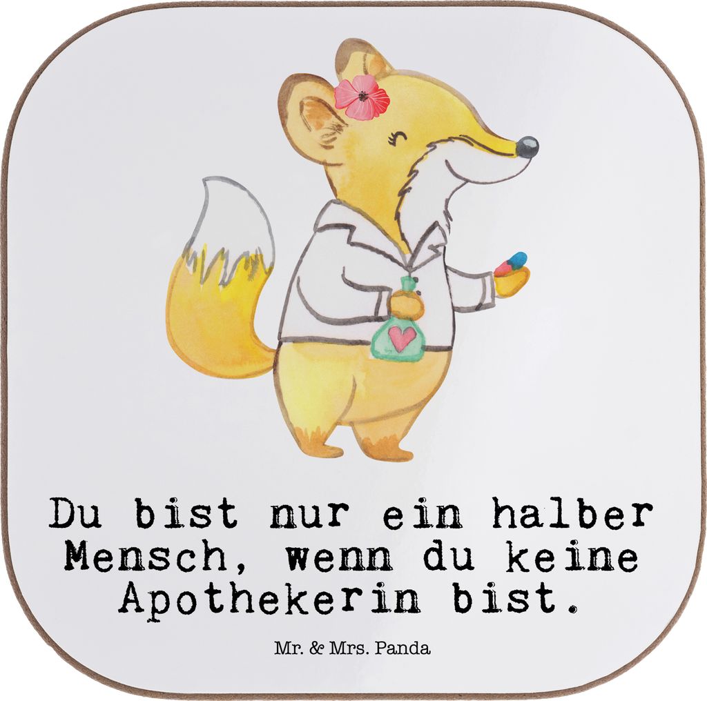 Mr. & Mrs. Panda Untersetzer für Gläser Apothekerin Herz - Weiß - Geschenk, Lustig, Beruf, Coaster, Getränkeuntersetzer, Tassenuntersetzer, App...
