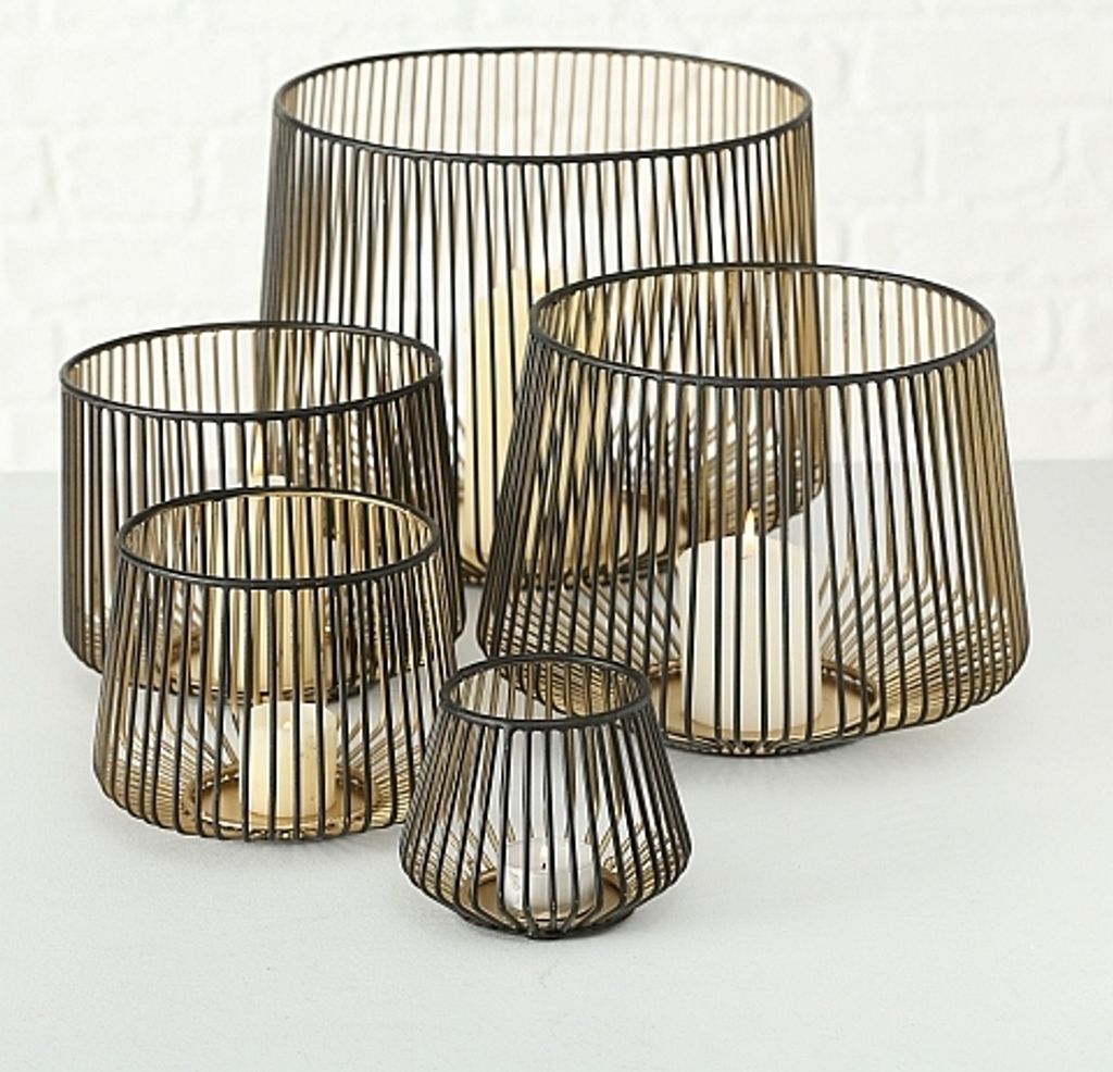 Windlicht Kerzenhalter Eisen schwarz gold Größe XS Höhe 10 cm