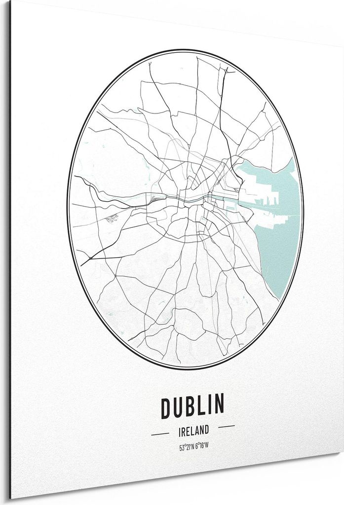 DEQORI Alu-Dibond Bild Weiß 50x50 cm 'Stadtplan Dublin' Wandbild Metall dünn Design
