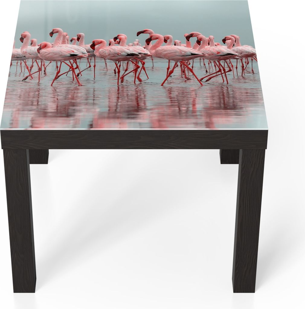 DEQORI Couchtisch 55x55 cm Schwarz 'Rosa Reflexion' Glas Beistelltisch Glastisch modern