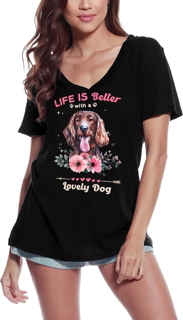 Damen Grafik T-Shirt V-Ausschnitt Das Leben eines Irish Setters ist besser mit einem lieben Hund – Irish Setter Life Is Better With A Lovely Dog