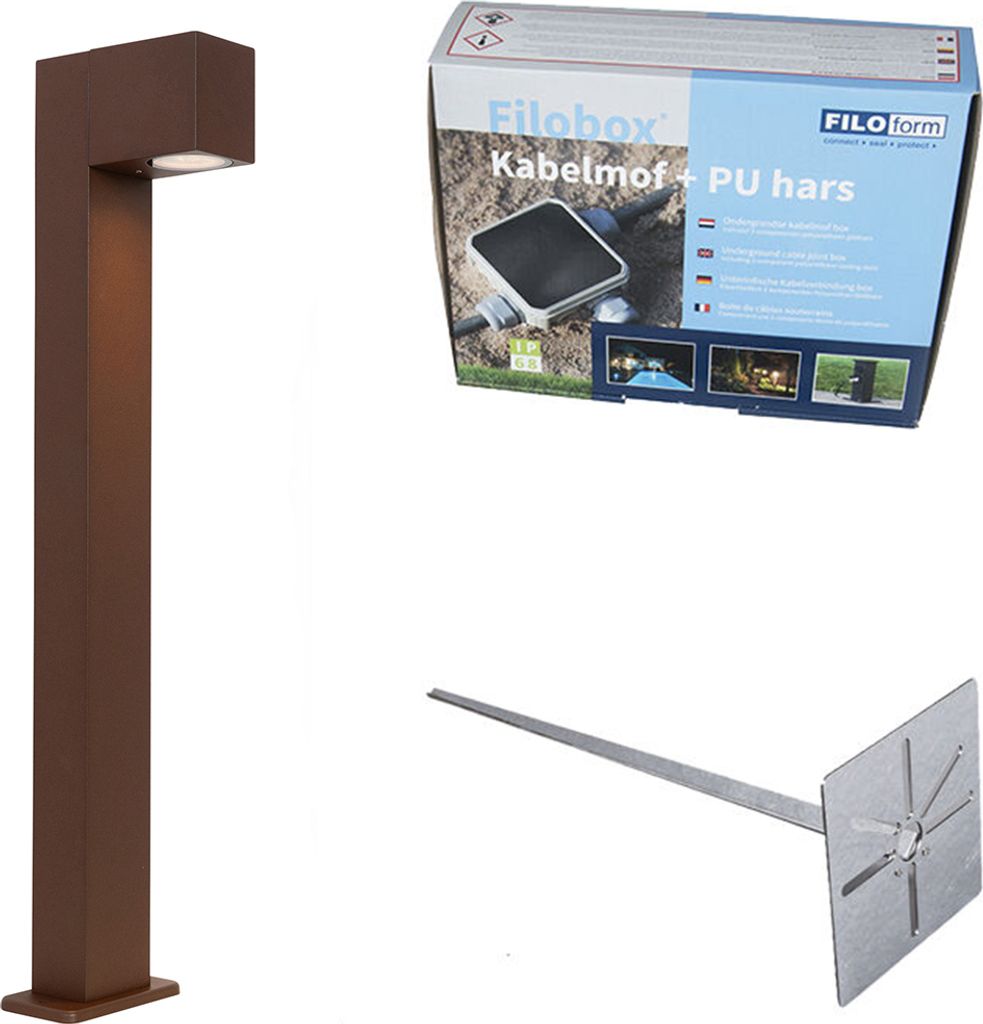 QAZQA - Industrie I Vintage I Industrie I Vintage I stehende Außenlampe rostbraun 65 cm IP44 - Baleno I Außenbeleuchtung - Aluminium Länglich - ...