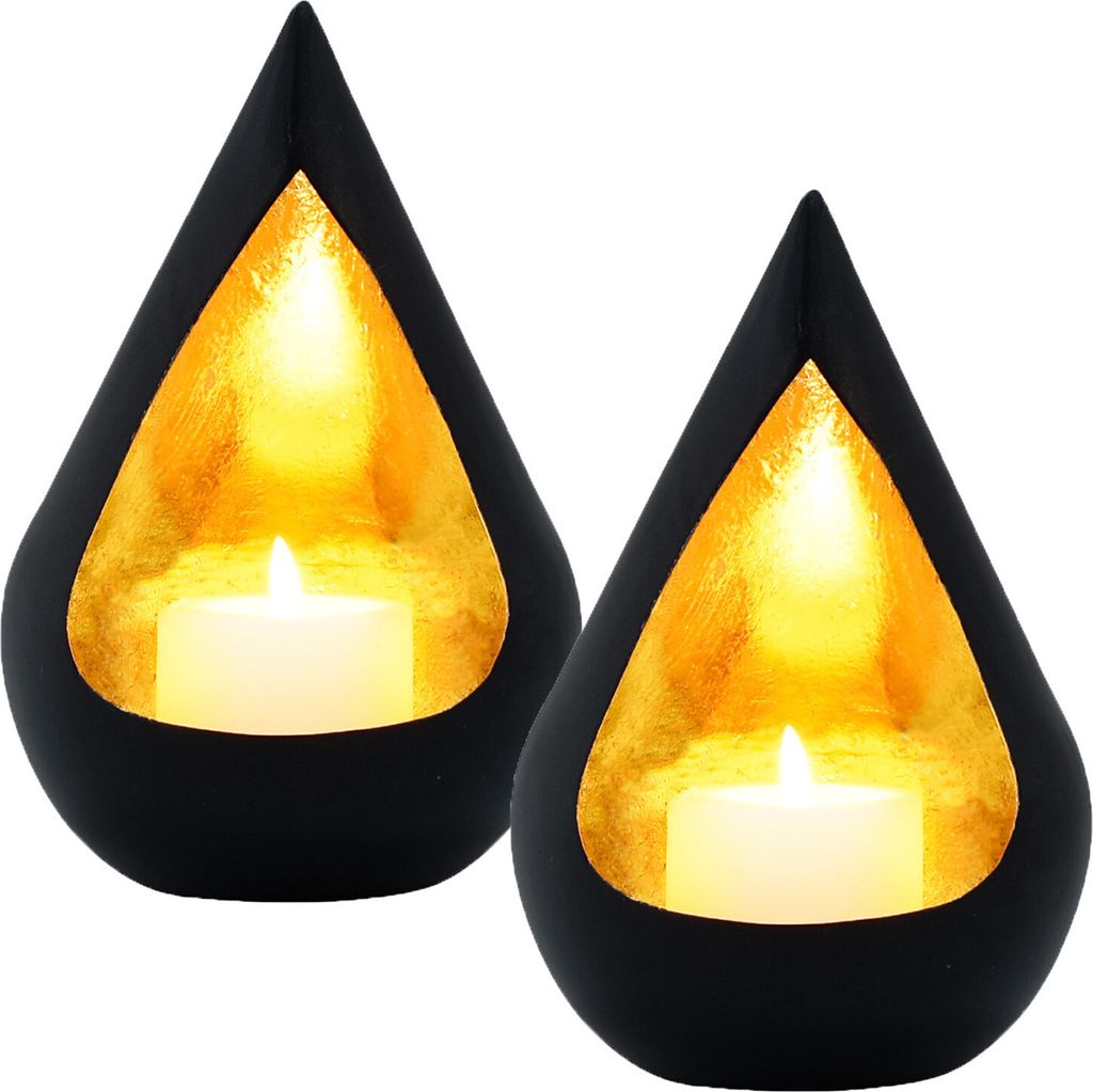 Marrakesch 2er Set Deko Aesthetic Teelichthalter aus Metall 17 cm groß Schwarz Gold | Windlicht Timur als Garten Wohnzimmer Tisch Deko | Exquisite...