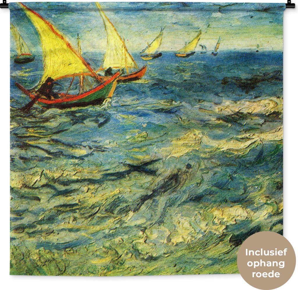 MuchoWow Wandteppich Wandbehang Fischerboote auf dem Meer - Vincent van Gogh 120x120 cm Tapisserie Dekoration Wandtuch - Modern - Baumwollgewebe