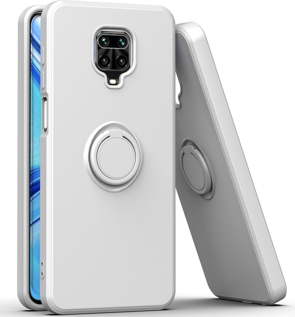 Redmi Note 9 Pro Handyhülle, Ring Halter Ständer Kratzfeste Weiche Silikon schutzhülle für Xiaomi Redmi Note 9S/9 Pro/9 Pro Max Weiß