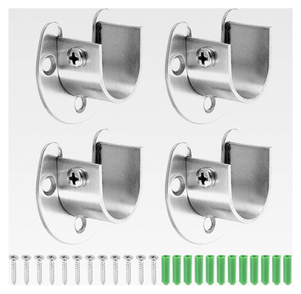 4 Stück 22mm / 7/8" Zoll Kleiderstangenhalter Edelstahl U-förmige Halterung Flansch für Kleiderstangen, Silber