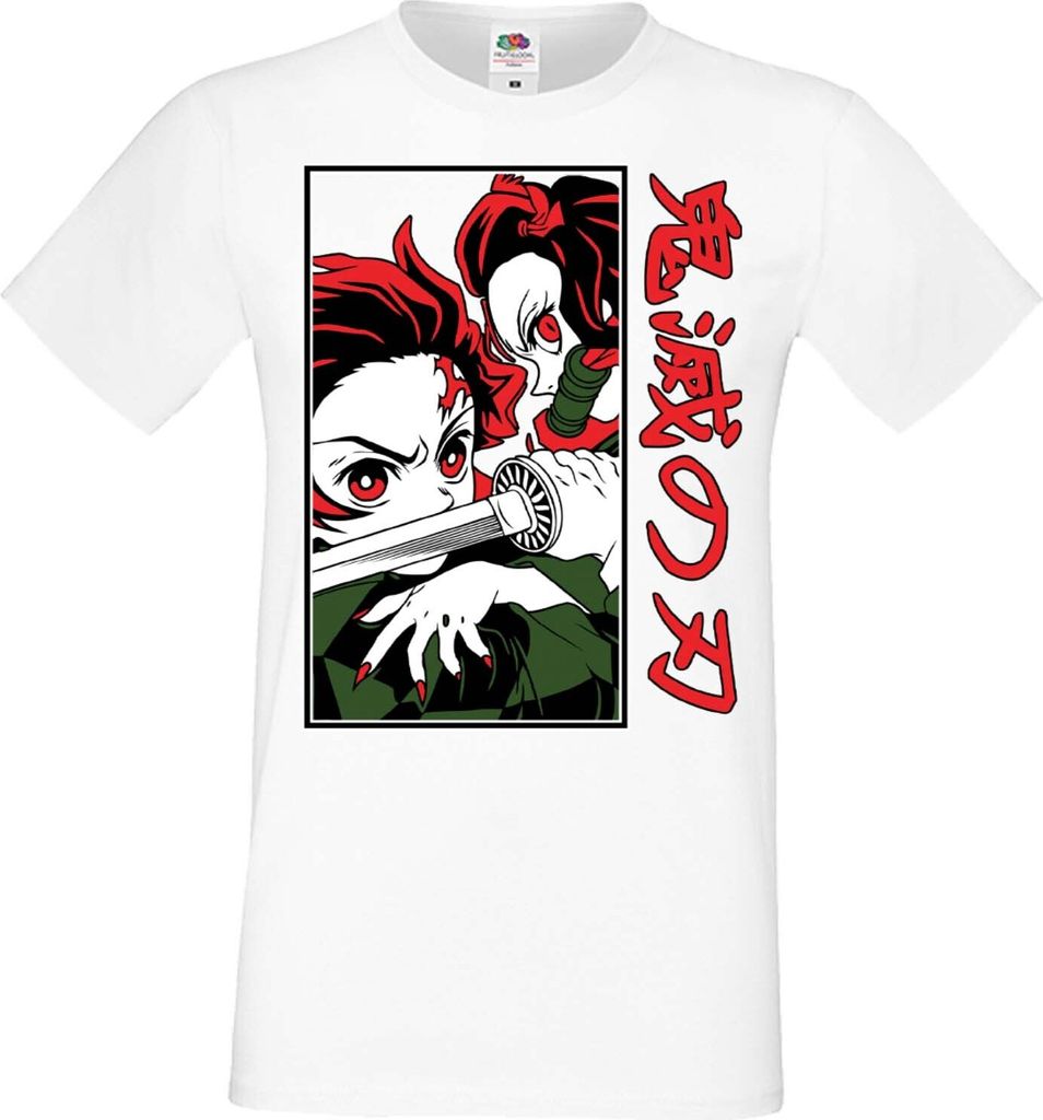 Herren T-Shirt Manga Anime Demon Anime Slayer Tanjiro Nezuko Fighting Fighting, Man 2XL / Weiß