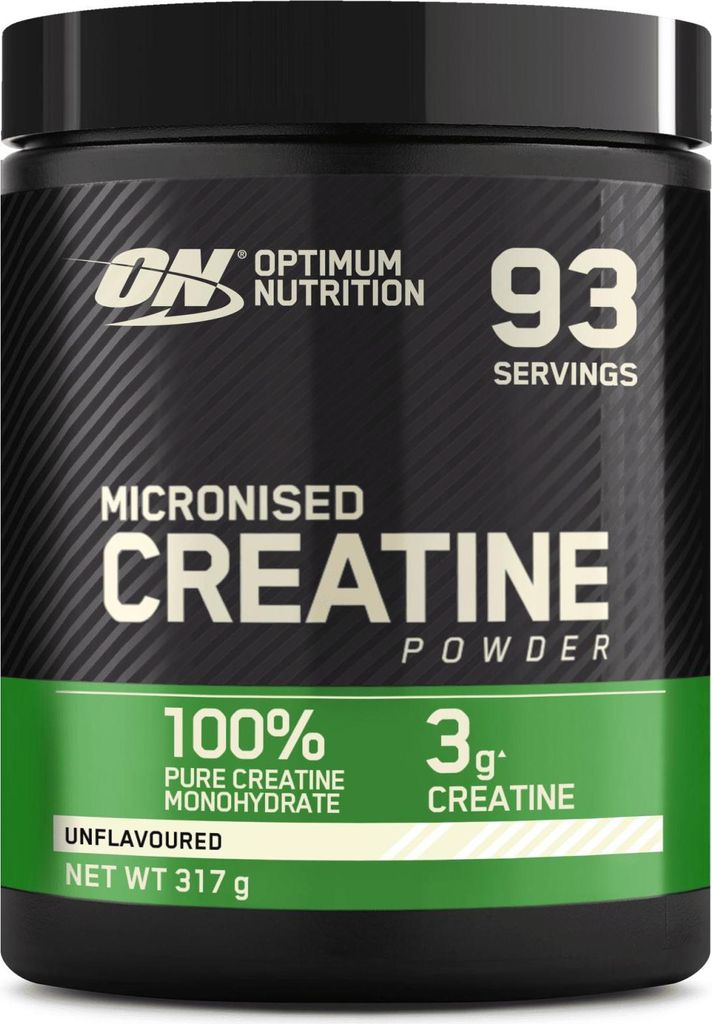 A product shot of a container of creatine powder.