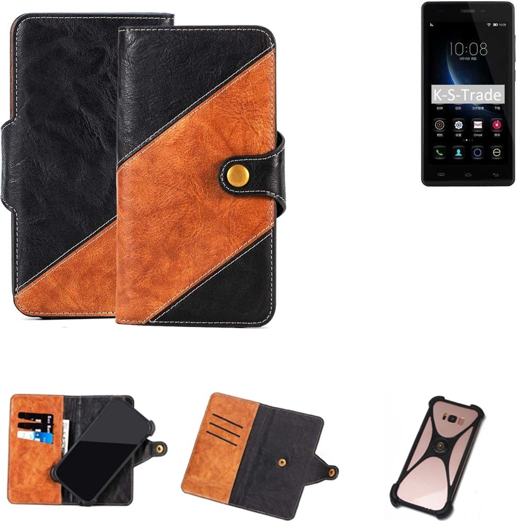 K-S-Trade Handyhülle Schutzhülle Bookstyle Case Wallet-Case kompatibel mit Doogee X5 Handy Cover Bumper Klapphülle schwarz hellbraun 1x