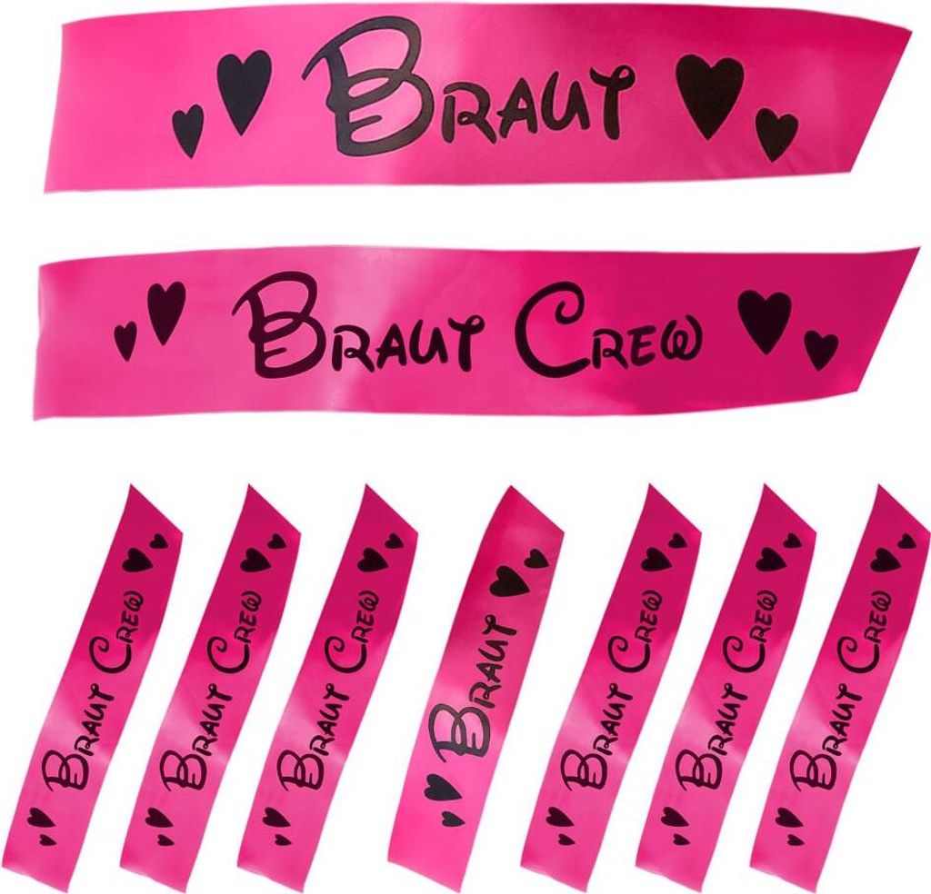 Oblique Unique Schärpe Braut + Braut Crew Set JGA Hochzeit Hen Party Herzen pink