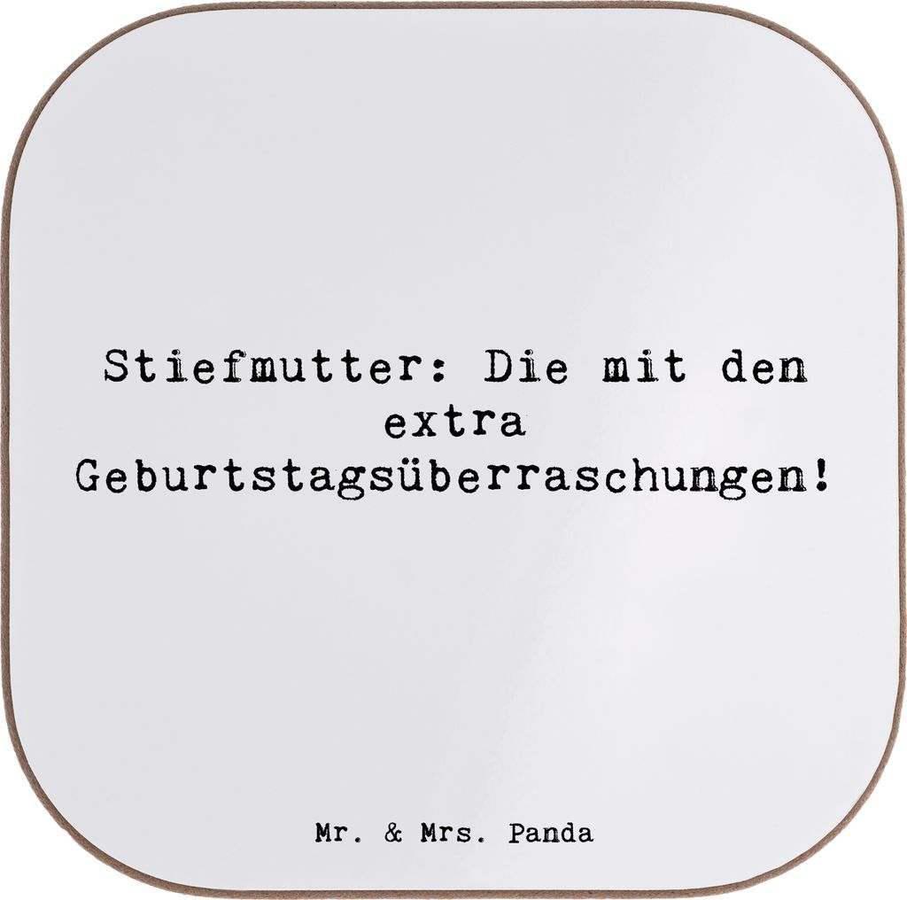 Mr. & Mrs. Panda Tischschoner Spruch Stiefmutter Überraschungen - Weiß - Geschenk, Getränkeuntersetzer, Jubiläen, Untersetzer für Gläser, Fei...