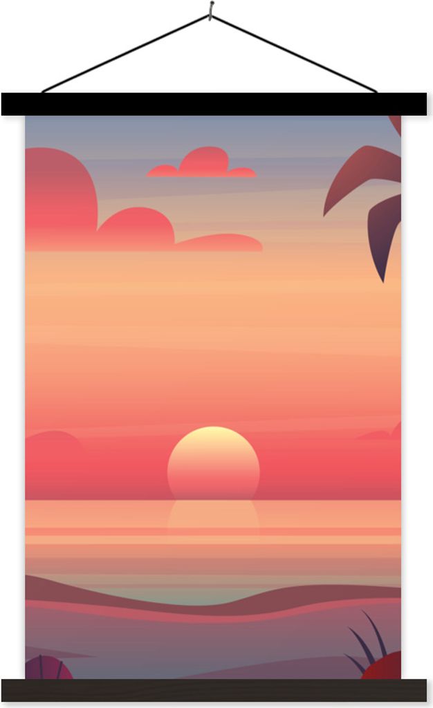 MuchoWow Textilposter Strand - Retro - Meer 60x90 cm mit schwarzem Rahmen - Poster Wohnzimmer