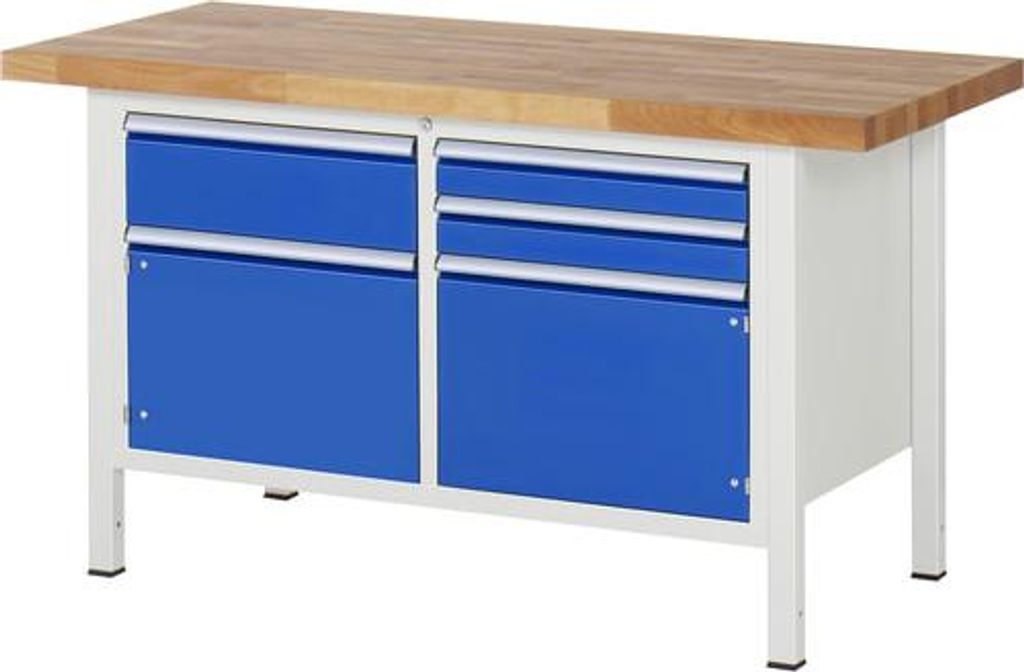 Werkbank mit 2 Schränken - 3 Schubladen - Vollauszug - 90:2 / 180:1 - höhenverstellbar 840-1.040 mm - 1.500 x 700 mm (BxT) - Traglast 1.250 kg - ...