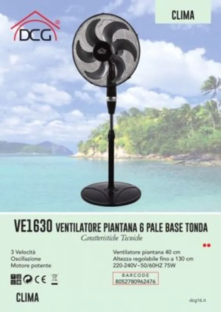 Ventilateur DCG Eltronic VE1630 Noir - Brasseur d'air oscillant stable