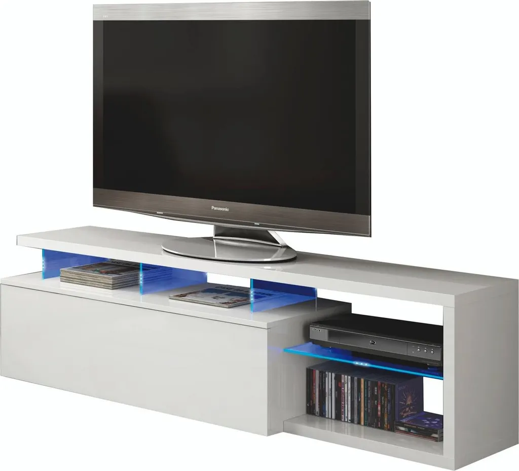 Meuble TV réversible BLUE-TECH blanc pour cacher les câbles de salon