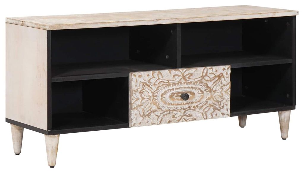 TV-Schränk- VIDAXL - Medienregal - mit Regal Weiß 100 x 33,5 x 46 cm Massivholz Mango