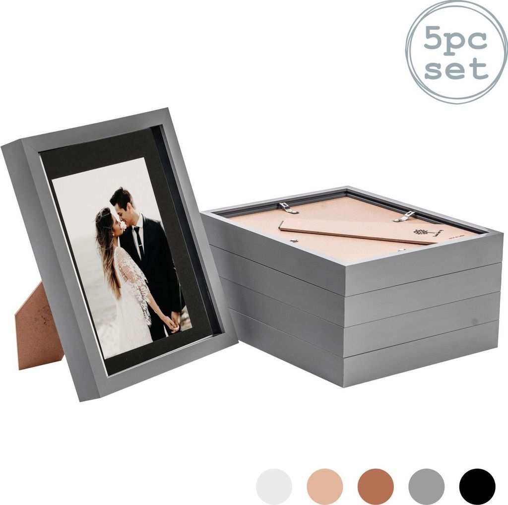 Nicola Spring Stück 5 8 x 10 3D-Schatten-Kasten-Foto-Rahmen-Set - Craft Anzeigen Bilderrahmen mit 5 x 7 Montage - Glas Aperture - Grau / Schwarz