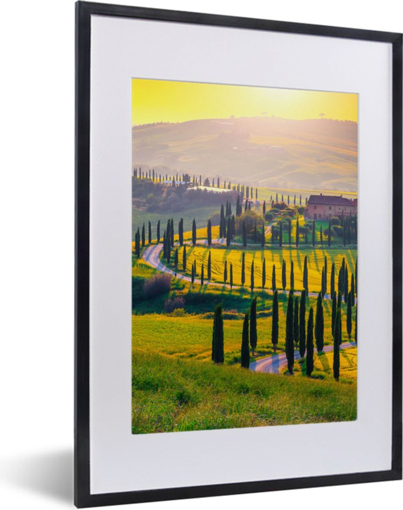 MuchoWow Gerahmtes Poster Gras - Sonne - Hügel - Landschaft 30x40 cm - Poster mit Schwarzem Bilderrahmen Wandposter Rahmen Foto Bilder - Wandpos...