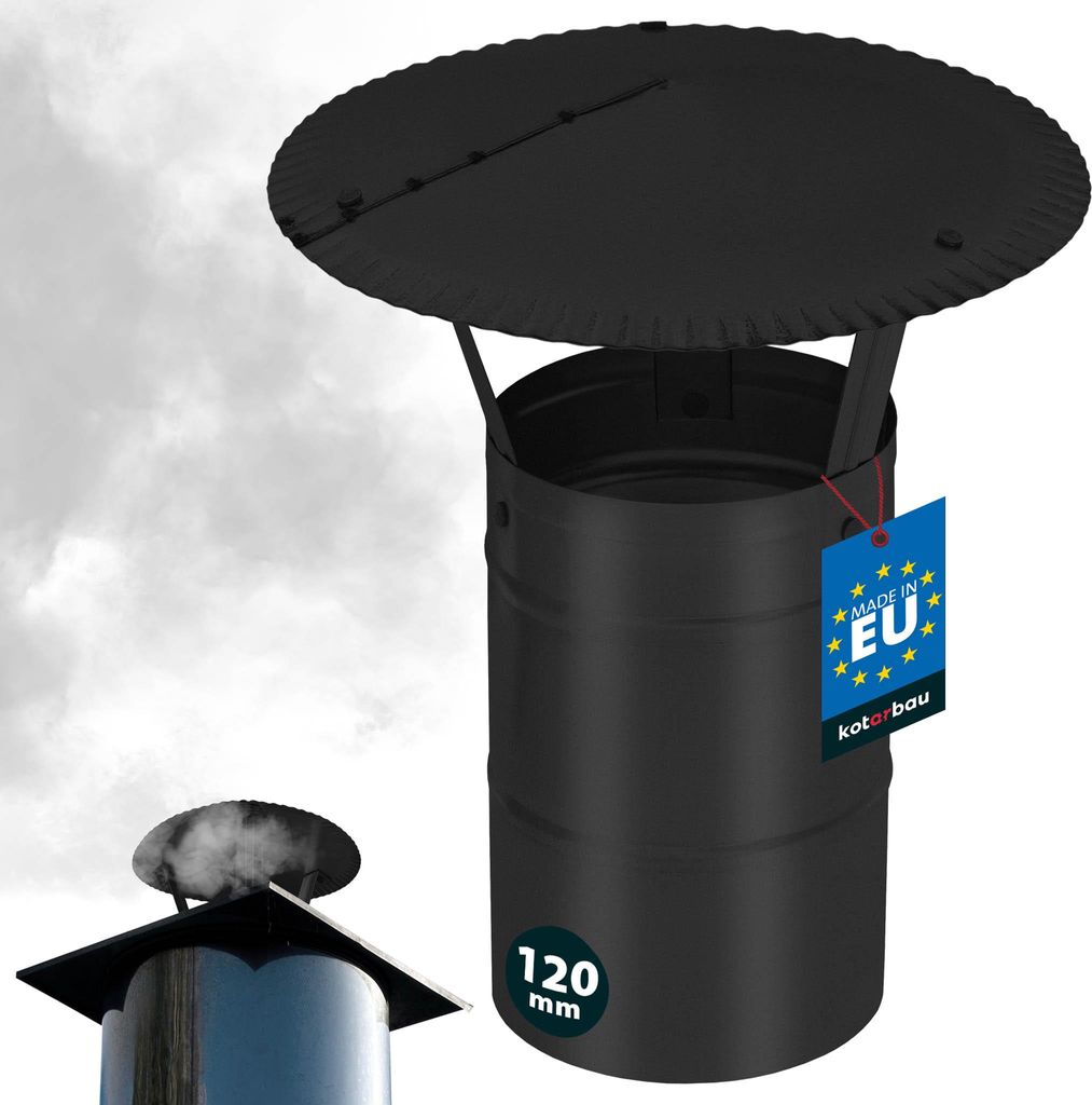 KOTARBAU Schornsteinabdeckung ø 120 mm Kaminhaube Schornstein Regenhaube Kaminabdeckung verzinkter und pulverbeschichteter Stahl Schwarz