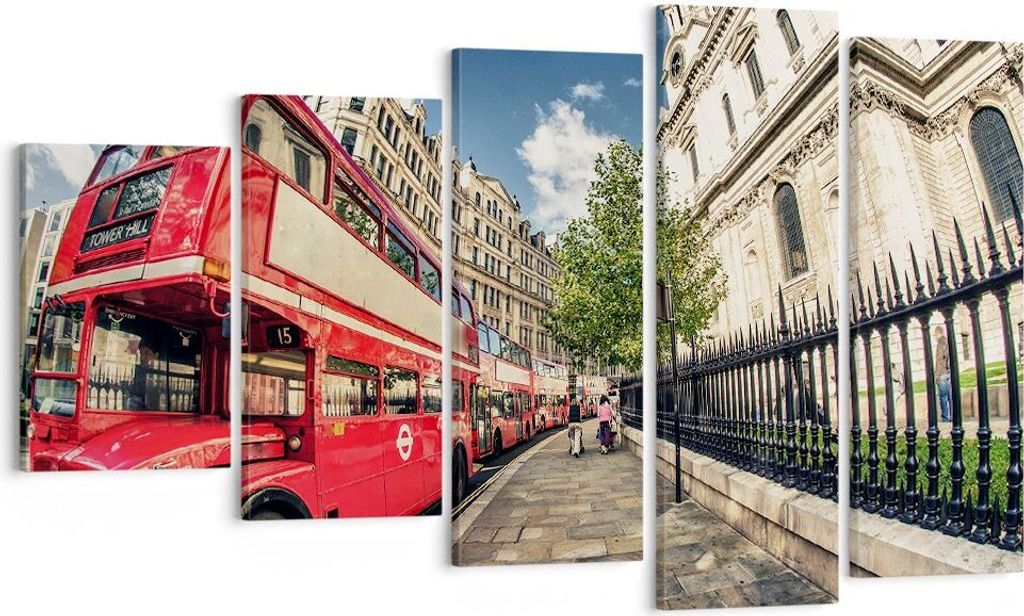 Bild auf Leinwand - Leinwandbild - Architektur London Stadt - 100x60cm - Wand Bild - Wanddeko - Leinwanddruck - Bilder - Kunstdruck - Wanddekoratio...