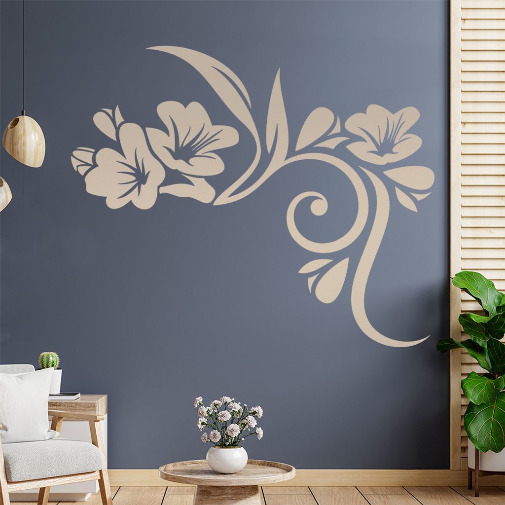 Blumen - Linien Wandtattoo in 6 Größen - Wandaufkleber Wall Sticker - Dekoration, Küche, Wohnzimmer, Schlafzimmer, Badezimmer