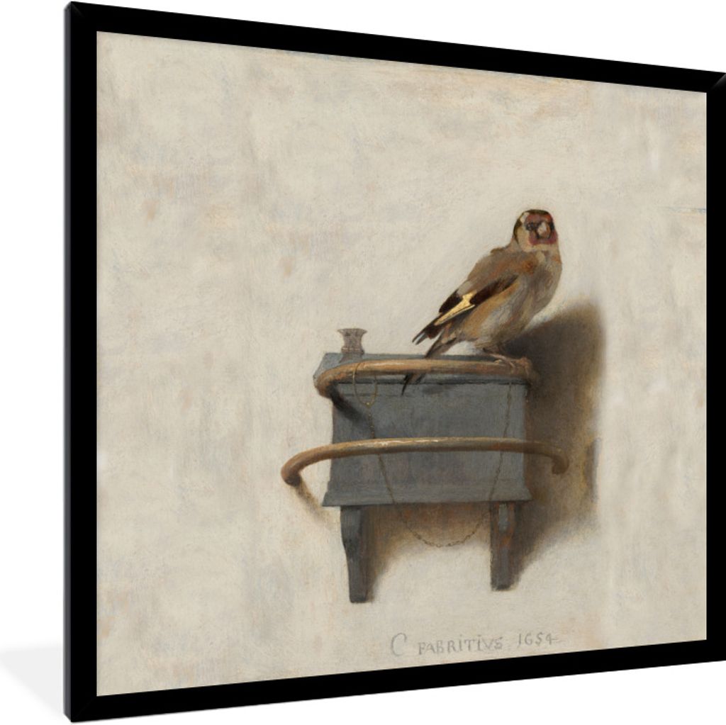 MuchoWow Gerahmtes Poster Stieglitz - Alter Meister - Carel Fabritius 40x40 cm - Poster mit Schwarzem Bilderrahmen Wandposter Rahmen Foto Bilder ...
