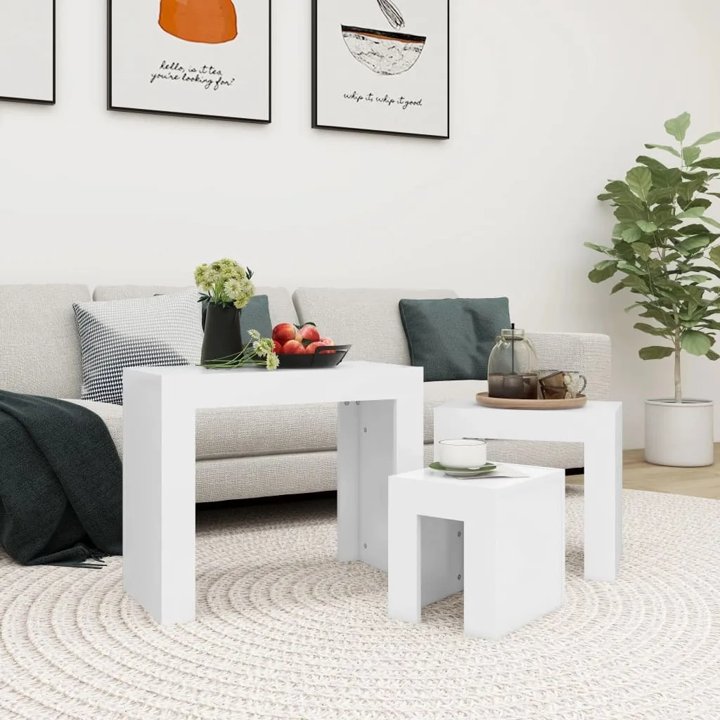 The Living Store Set di 3 tavoli, materiale in legno bianco