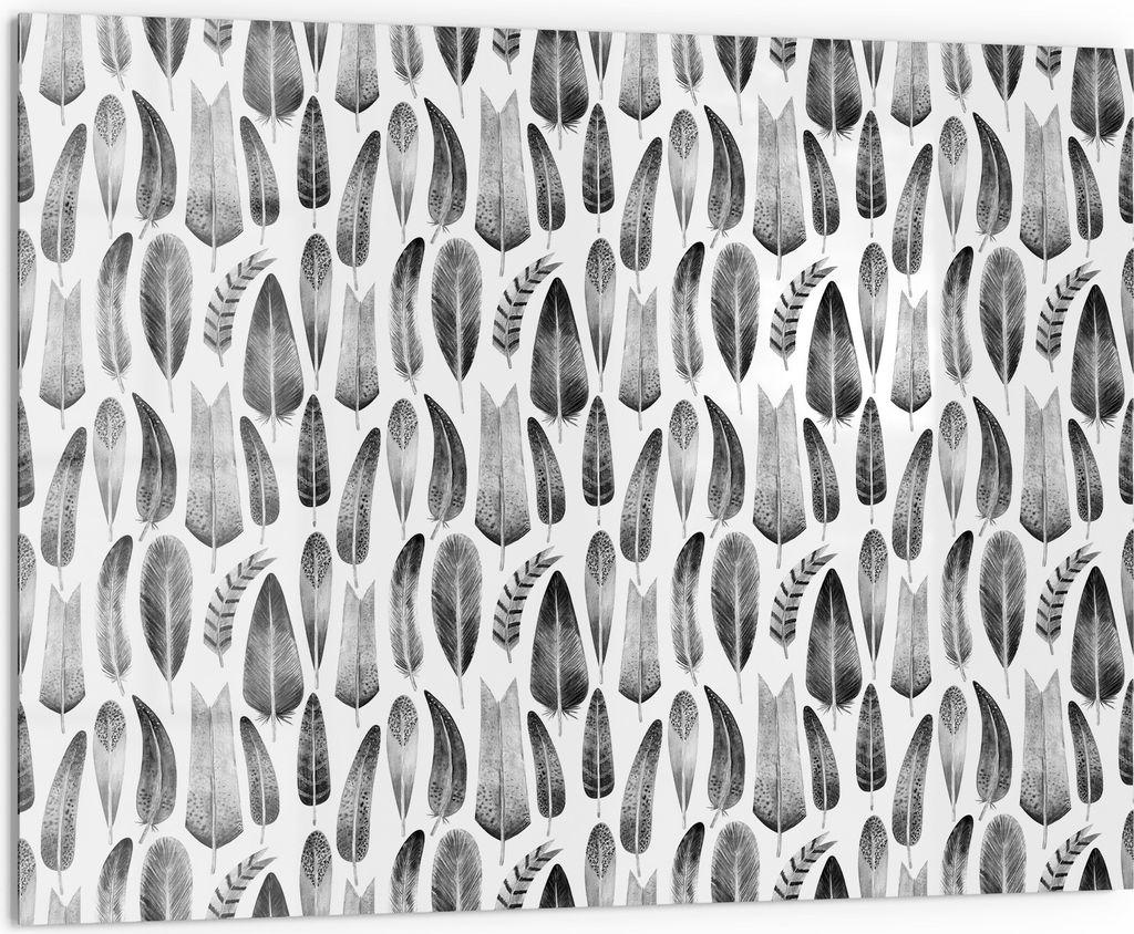 DEQORI Küchenrückwand Glas 80x60 cm 'Monochromer Blättertanz' Spritzschutz Bad Rückwand Küche