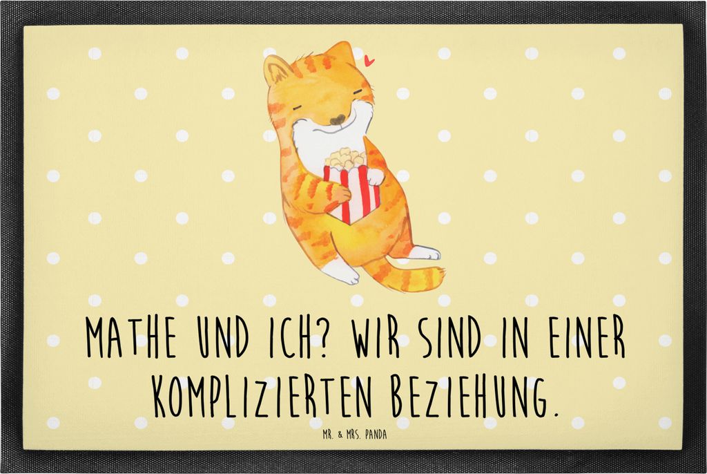 Mr. & Mrs. Panda Türvorleger Katze Dyskalkulie 80 x 120 cm - Gelb Pastell - Geschenk, Bodenvorleger, Rechenschwäche, Rechenstörung, Schmutzmatte...