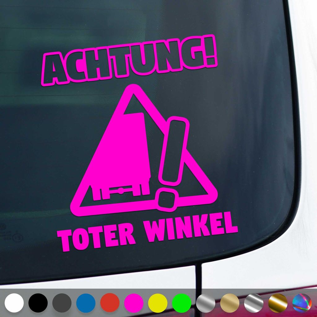 PantherPixel Toter Winkel Aufkleber Achtung Voricht Angles Morts Sticker Auto Geschenkidee Farbe Neon-Pink