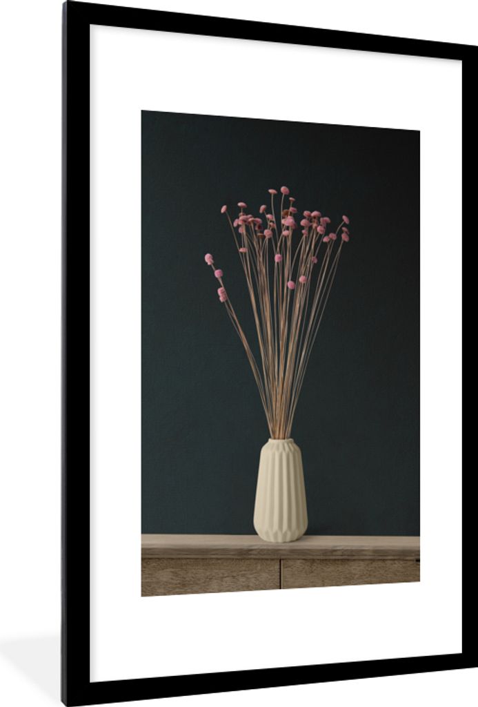 MuchoWow Gerahmtes Poster Rosa - Blumen - Stilleben 60x90 cm - Poster mit Schwarzem Bilderrahmen Wandposter Rahmen Foto Bilder - Dekoration - Wan...