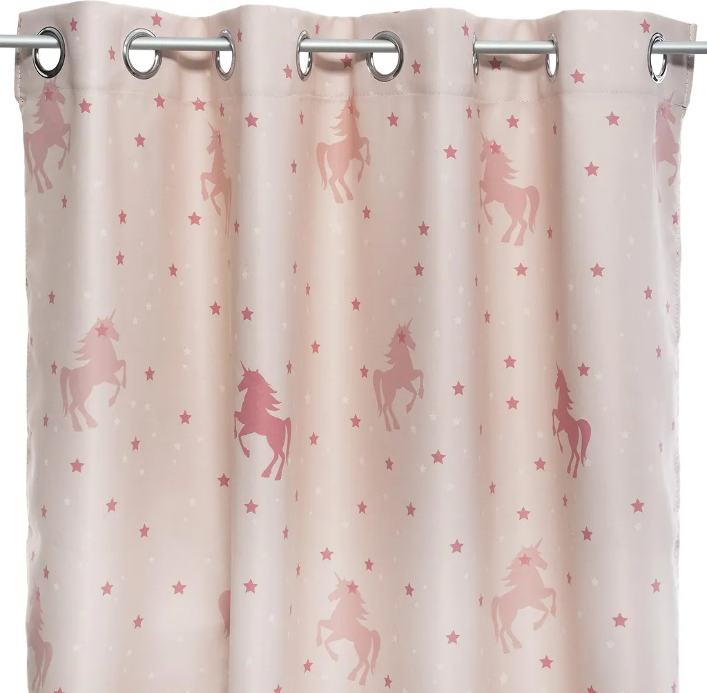 Rideau occultant licorne rose 140x250 cm avec œillets métalliques