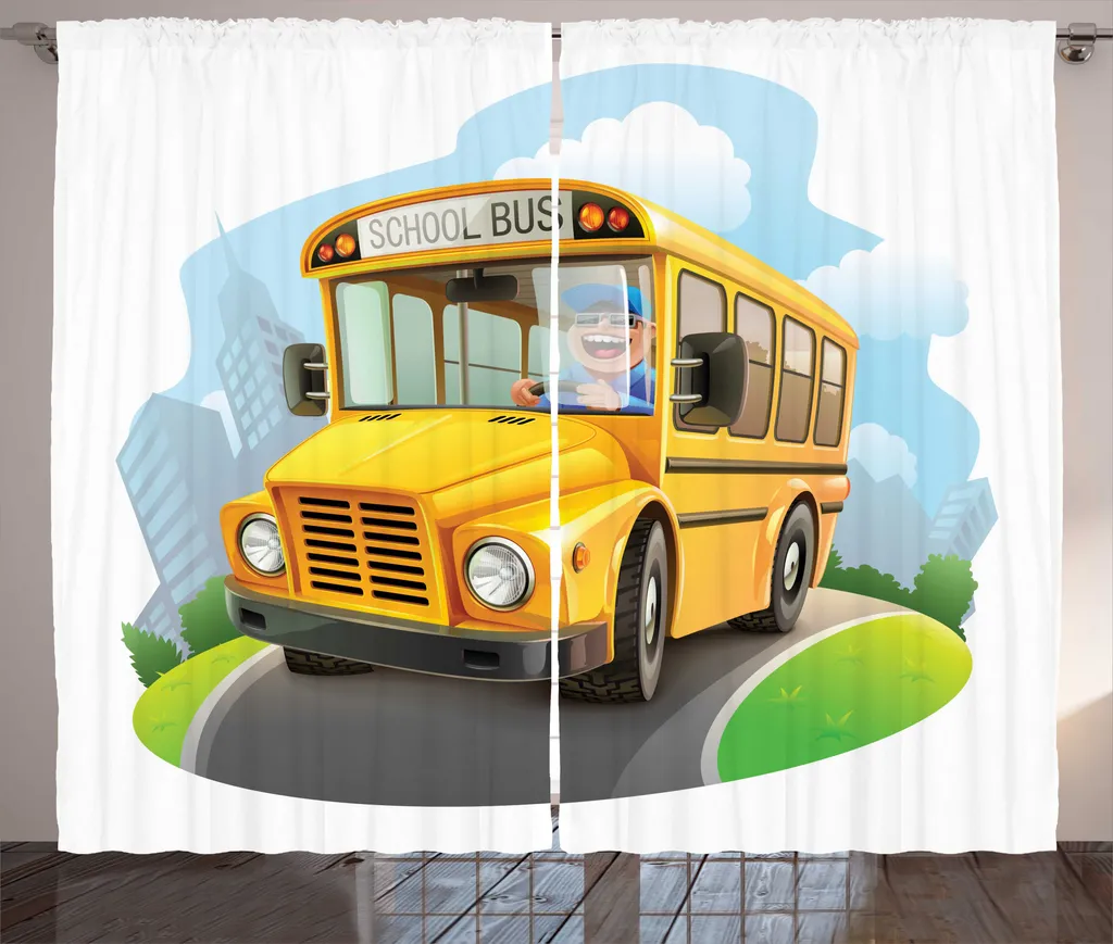 Rideau Décoratif Bus Scolaire pour Chambre Enfant ou Salon Ludique 280x225