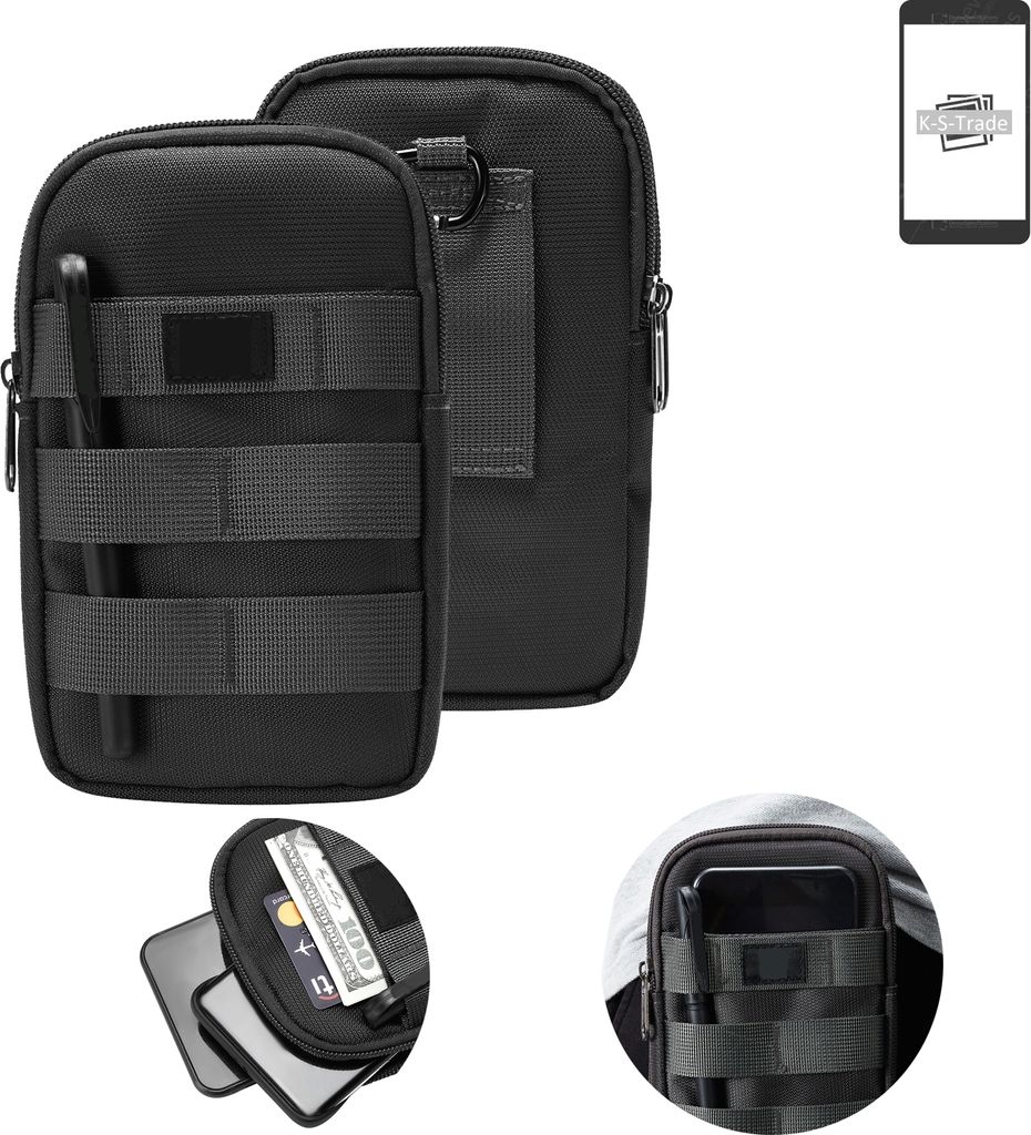 K-S-Trade Holster Gürtel Tasche kompatibel mit Apple iPhone 12 Handy Tasche Schutz Hülle dunkel-grau viele Fächer, 1x