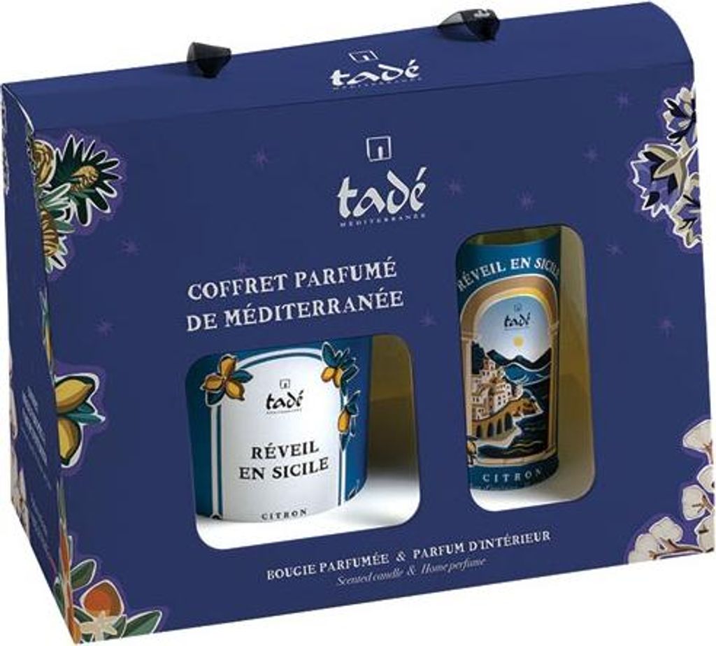 Geschenkset Zitronenwachskerze und Spray – Erwachen in Sizilien – Tade