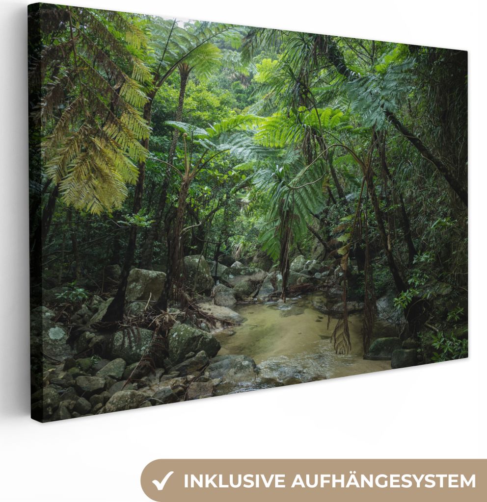 MuchoWow - Leinwandbilder - Fluss im tropischen Dschungel, Wandbild, Wanddeko Bilder Wohnzimmer, 120x80 cm