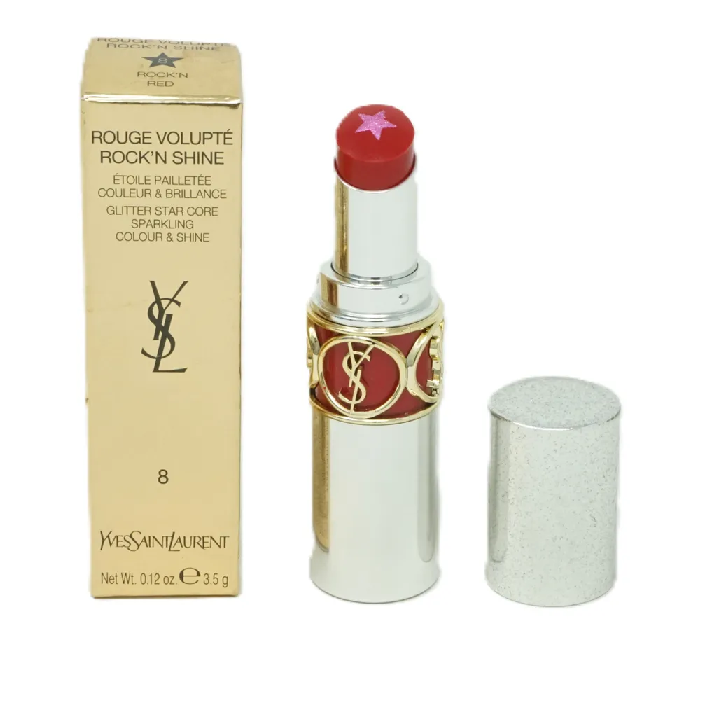 YSL Rock'n Shine 8 Rouge Audacieux avec Cœur Étoilé et Éclat Intense