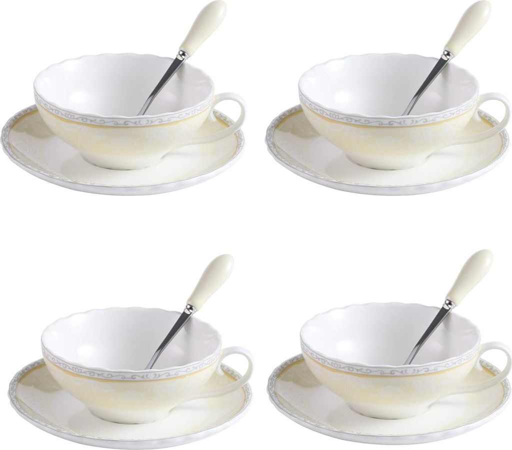 Artvigor Sets von Tassen und Untertassen mit Löffel 4 Stück 160ml