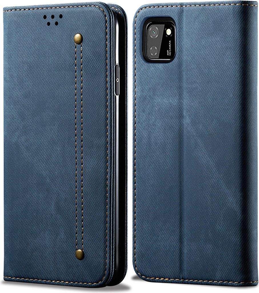 Huawei Y5P Hülle, LaimTop Denim Leder Brieftasche Magnetverschluss Flip Bookstyle Schutzhülle mit Standfunktion für Huawei Y5P Huawei Y5P Blau